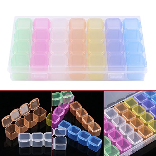 Hilitand Diamond Embroidery Box, 28 Grids Plastic Transparent Storage Box Nail Art Rhinestone Jewelry Beads Display 7 Color Case Organizer