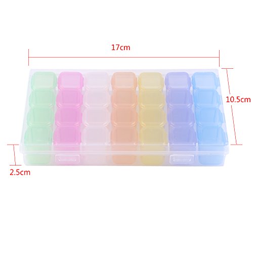 Hilitand Diamond Embroidery Box, 28 Grids Plastic Transparent Storage Box Nail Art Rhinestone Jewelry Beads Display 7 Color Case Organizer