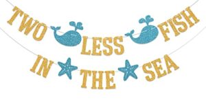 two less fish in the sea banner, nautical themed bridal shower wedding bachelorette engagement party decorations gold glitter