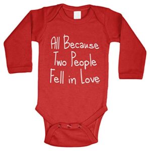 all because two people fell in love long sleeve bodysuit (red, 6 months)