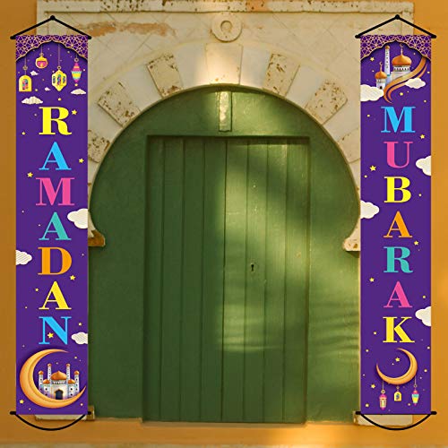 Ramadan Mubarak Decorations Eid Door Banner Backdrop Ramadan Theme Porch Signs Party Supplies Photo Booth Prop