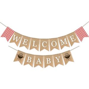 swyoun burlap welcome baby banner with grill bbq theme party supplies baby shower party garland decoration