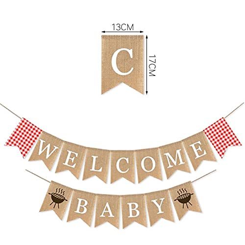 SWYOUN Burlap Welcome Baby Banner with Grill BBQ Theme Party Supplies Baby Shower Party Garland Decoration