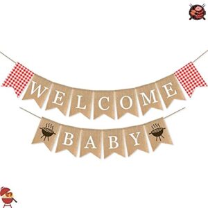 SWYOUN Burlap Welcome Baby Banner with Grill BBQ Theme Party Supplies Baby Shower Party Garland Decoration