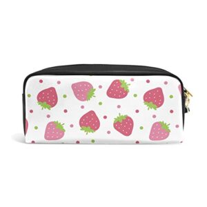 ablink cute pink strawberry pencil pen case pouch bag with zipper for travel, school, small cosmetic bag