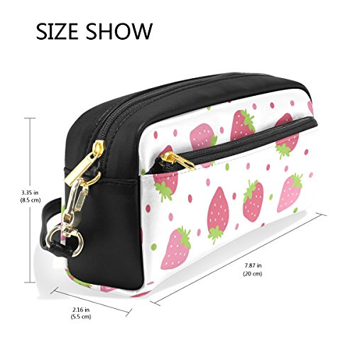 ABLINK Cute Pink Strawberry Pencil Pen Case Pouch Bag with Zipper for Travel, School, Small Cosmetic Bag