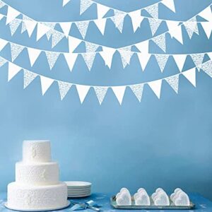 10M/32Ft White Pennant Banner Fabric Lace Triangle Flag Cotton Bunting Garland Streamers for Wedding Chistmas Birthday Anniversary Party Home Nursery Outdoor Garden Hanging Festivals Decorations