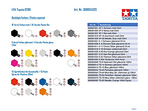 TAMIYA 300024323 Toyota GT86 Kit-Highly Detailed Model 1:24 Scale Movable Wheels and Steering 116 Pieces