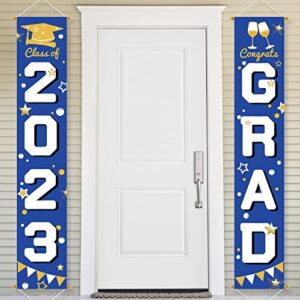 ivenf 2023 graduation party decorations, class of 2023 congrats grad banner, graduation porch sign, blue and white graduation decoartions hanging banner photo props for home school graduation party