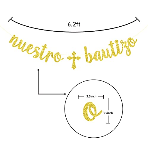 Gold Glitter Nuestro Bautizo Banner - First Holy Communion, God Bless, Spanish Baptism, Baby Shower, Christening Party Decorations