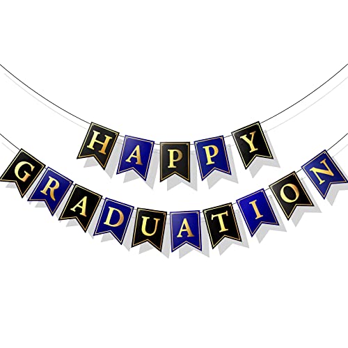 Graduation Party Decorations 2022, Happy Graduation Banner Garland Photo Backdrop Streamer and Blue graduation Cap, Proud of You Hanging Swirls for Ceiling Home Classroom