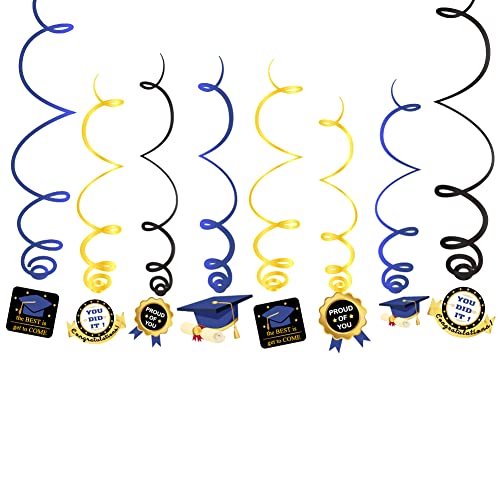 Graduation Party Decorations 2022, Happy Graduation Banner Garland Photo Backdrop Streamer and Blue graduation Cap, Proud of You Hanging Swirls for Ceiling Home Classroom