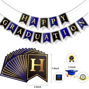 Graduation Party Decorations 2022, Happy Graduation Banner Garland Photo Backdrop Streamer and Blue graduation Cap, Proud of You Hanging Swirls for Ceiling Home Classroom