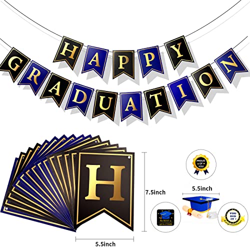 Graduation Party Decorations 2022, Happy Graduation Banner Garland Photo Backdrop Streamer and Blue graduation Cap, Proud of You Hanging Swirls for Ceiling Home Classroom