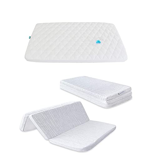 Pack n Play Mattress Pad and Pack N Play Mattress Topper, Trifold Playard Mattress Topper, Waterproof Crib Mattress Pad Cover for Pack N Play - 39" x 27" Fitted Pad