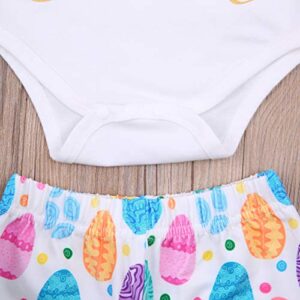 Newborn Baby Girl Easter Outfits My First Easter Short Sleeve Romper+Rabbit Print Shorts Set+Headband 3Pcs Baby Girl Easter Clothes (My 1St Easter A, 6-9 Months)