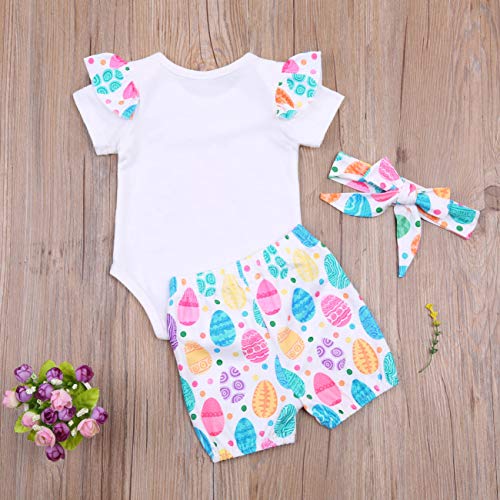 Newborn Baby Girl Easter Outfits My First Easter Short Sleeve Romper+Rabbit Print Shorts Set+Headband 3Pcs Baby Girl Easter Clothes (My 1St Easter A, 6-9 Months)