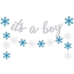 snowflake boy baby shower banner its a boy blue silver winter glitter garland frozen christmas welcome baby party supplies