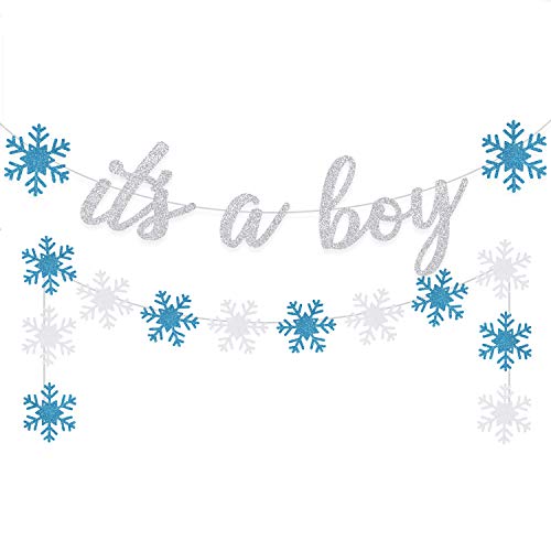 Snowflake Boy Baby Shower Banner Its A Boy Blue Silver Winter Glitter Garland Frozen Christmas Welcome Baby Party Supplies