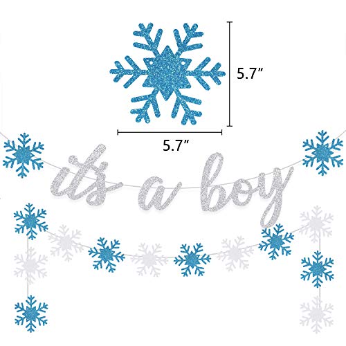 Snowflake Boy Baby Shower Banner Its A Boy Blue Silver Winter Glitter Garland Frozen Christmas Welcome Baby Party Supplies