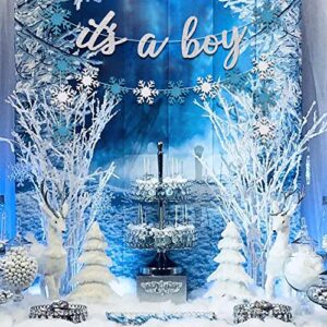 Snowflake Boy Baby Shower Banner Its A Boy Blue Silver Winter Glitter Garland Frozen Christmas Welcome Baby Party Supplies