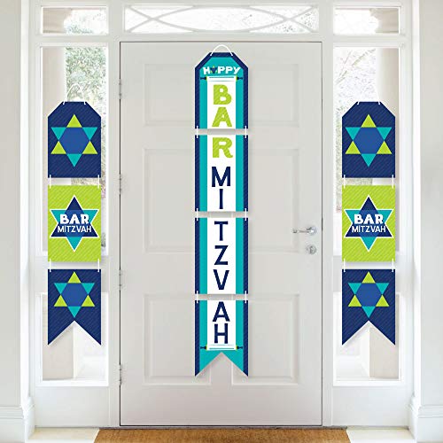 Big Dot of Happiness Blue Bar Mitzvah - Hanging Vertical Paper Door Banners - Boy Party Wall Decoration Kit - Indoor Door Decor