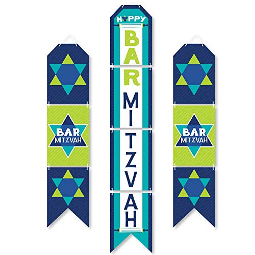 Big Dot of Happiness Blue Bar Mitzvah - Hanging Vertical Paper Door Banners - Boy Party Wall Decoration Kit - Indoor Door Decor