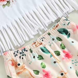 Xdftwdmgqe Toddler Baby Girl Easter Clothes Short Sleeve Letter Print Tops Floral Bell Bottoms Pants 2Pcs Summer Outfit