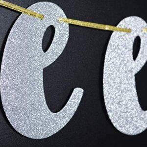 Sweet 16 Birthday Banner Glitter Sixteen Pre-Strung Decoration 16th Birthday Party Decor Supplies Cursive Bunting Photo Booth Props Sign Silver