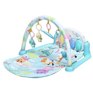 baby joy baby play mat, kick and play gym with detachable piano, super soft foot gym carpet fitness rack, 4 rattle pendants and 1 moon, ideal for baby room (blue)
