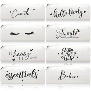 epakh 8 pieces inspirational pencil pouch cotton canvas pencil bag funny canvas pencil case canvas cosmetic bags funny makeup bags with zippers for women girl (simple colors)