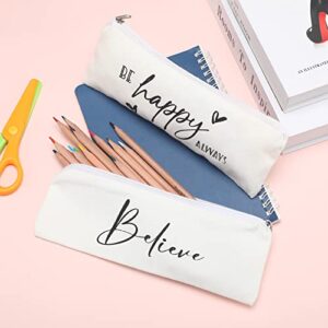 Epakh 8 Pieces Inspirational Pencil Pouch Cotton Canvas Pencil Bag Funny Canvas Pencil Case Canvas Cosmetic Bags Funny Makeup Bags with Zippers for Women Girl (Simple Colors)