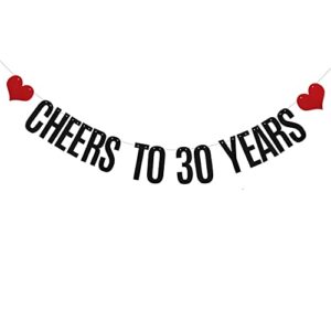 xiaoluoly black cheers to 30 years glitter banner,pre-strung,30th birthday / wedding anniversary party decorations bunting sign backdrops,cheers to 30 years