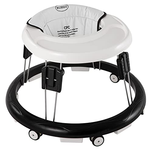 LANGYI Foldable Baby Walker with Safety Slider , The Oldschool Round Shape Baby Walker, Suitable for All terrains, Babies (6-18 Months) (White)