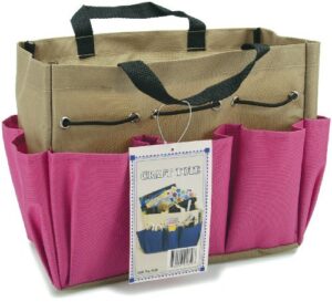 allary project tote 9-1/2 inch by 8-1/2 inch by 5 inch, pink/khaki by allary