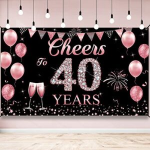 happy 40th birthday decorations for women, cheers to 40 years backdrop banner, rose gold 40th birthday party yard banner, 40th anniversary, class reunion backdrop for outdoor indoor, vicycaty