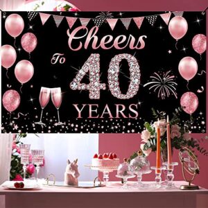 Happy 40th Birthday Decorations for Women, Cheers to 40 Years Backdrop Banner, Rose Gold 40th Birthday Party Yard Banner, 40th Anniversary, Class Reunion Backdrop for Outdoor Indoor, Vicycaty