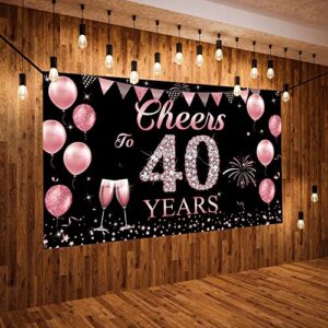 Happy 40th Birthday Decorations for Women, Cheers to 40 Years Backdrop Banner, Rose Gold 40th Birthday Party Yard Banner, 40th Anniversary, Class Reunion Backdrop for Outdoor Indoor, Vicycaty