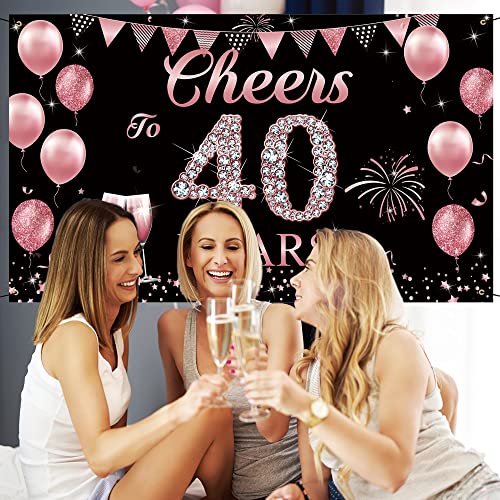 Happy 40th Birthday Decorations for Women, Cheers to 40 Years Backdrop Banner, Rose Gold 40th Birthday Party Yard Banner, 40th Anniversary, Class Reunion Backdrop for Outdoor Indoor, Vicycaty