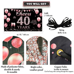 Happy 40th Birthday Decorations for Women, Cheers to 40 Years Backdrop Banner, Rose Gold 40th Birthday Party Yard Banner, 40th Anniversary, Class Reunion Backdrop for Outdoor Indoor, Vicycaty