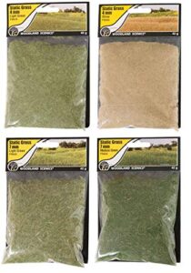 woodland scenics static grass, 4mm light green, 7mm light green, 4mm straw, and 7mm medium green (pack of 4) – with make your day paintbrushes