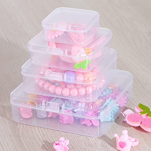 24 Packs Bead Storage, LIOUCBD Clear Small Plastic Containers with Lids, 4 Mixed Sizes Plastic Box for Craft Storage Bobby Pin Earplugs Screws Clips Jewelry