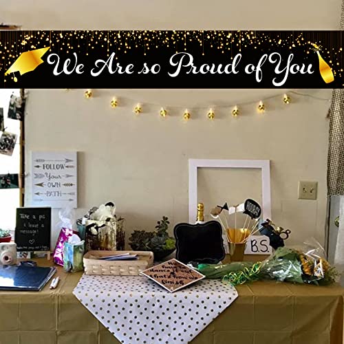 Large We are So Proud of You Banner,2022 Graduation Party Decorations,Congratulations Banner Backdrop,,Congrats Grad Backdrop Hanging Banner Outdoor Indoor (9.8 x 1.6 feet)