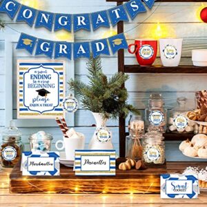 2022 Graduation Candy Bar Buffet Decorations Congrats Grad Kit Congrats Grad Banner Graduation Dessert Table Signs Folding Food Label Tent Cards Set Graduation Cup Tags for Graduation Party (Blue)