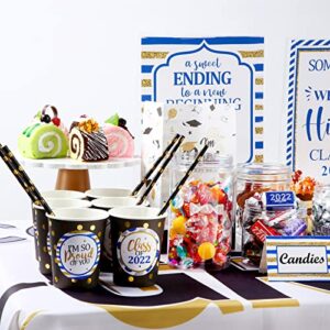 2022 Graduation Candy Bar Buffet Decorations Congrats Grad Kit Congrats Grad Banner Graduation Dessert Table Signs Folding Food Label Tent Cards Set Graduation Cup Tags for Graduation Party (Blue)