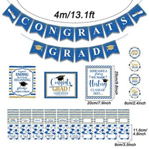 2022 Graduation Candy Bar Buffet Decorations Congrats Grad Kit Congrats Grad Banner Graduation Dessert Table Signs Folding Food Label Tent Cards Set Graduation Cup Tags for Graduation Party (Blue)