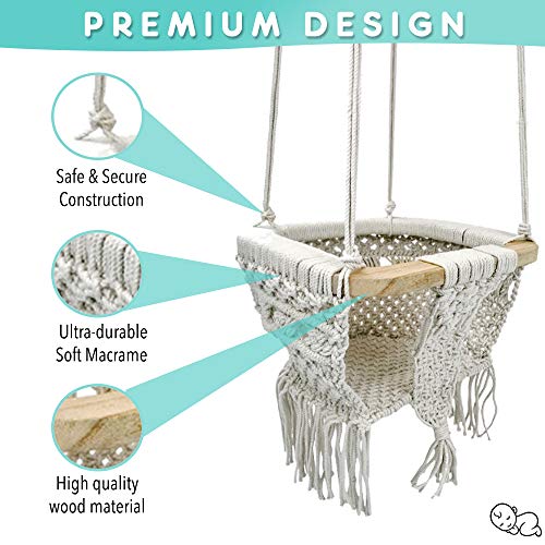 Bean Sprout Baby Collection - Baby Hammock Swing Chair - Macrame Swinging Chair for Baby, Infant, Toddler - Secure & Safe Baby Tree Swing for Outdoors, Indoors, Backyard - Boho Chic Room Décor