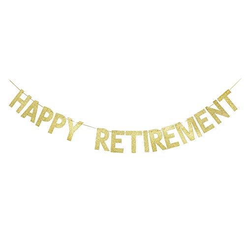 Happy Retirement Banner, Gold Gliter Paper Sign Garland for Retirement Party