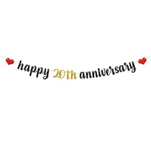 maicaiffe happy 20th anniversary banner – for 20th wedding anniversary / 20th anniversary party / 20th birthday party decorations (20th)