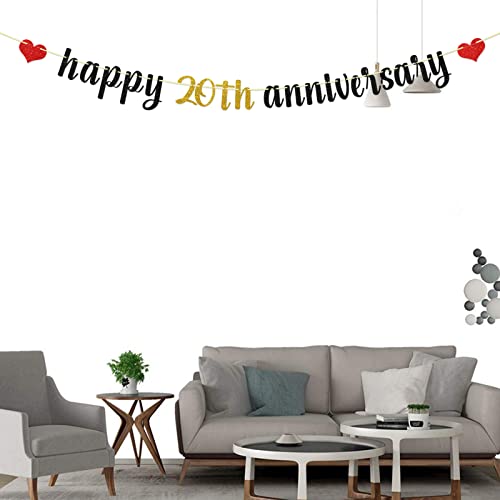 Maicaiffe Happy 20th Anniversary Banner - for 20th Wedding Anniversary / 20th Anniversary Party / 20th Birthday Party Decorations (20th)